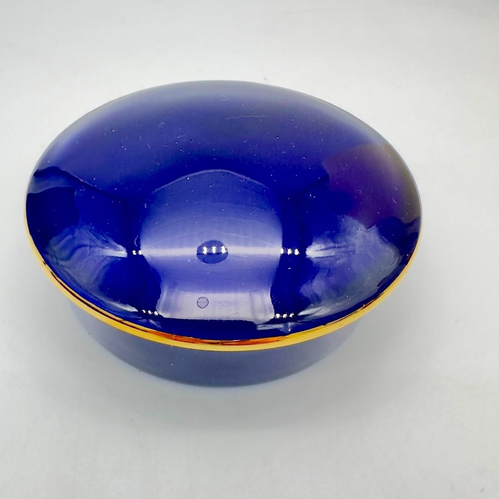 Vtg Artoria Limoges Cobalt Blue Porcelain Trinket Box Johnson & Johnson 20 Year
